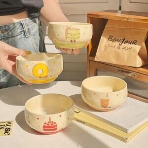 Adorable Ceramic Rice Bowl  – Cute Underglaze Tableware set of 4